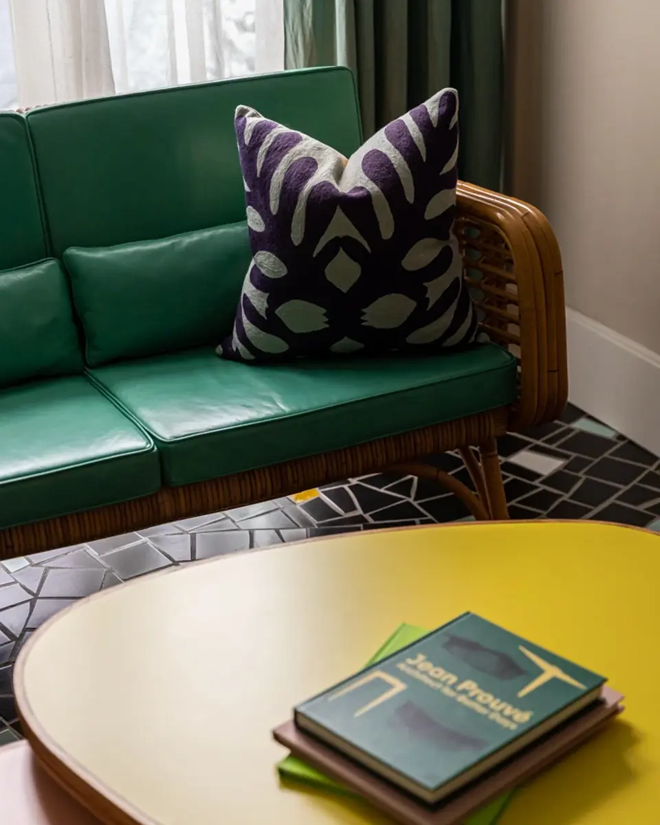 Cap Martin sofa designed by India Mahdavi in one of the rooms of hotel Le Cloître in Arles