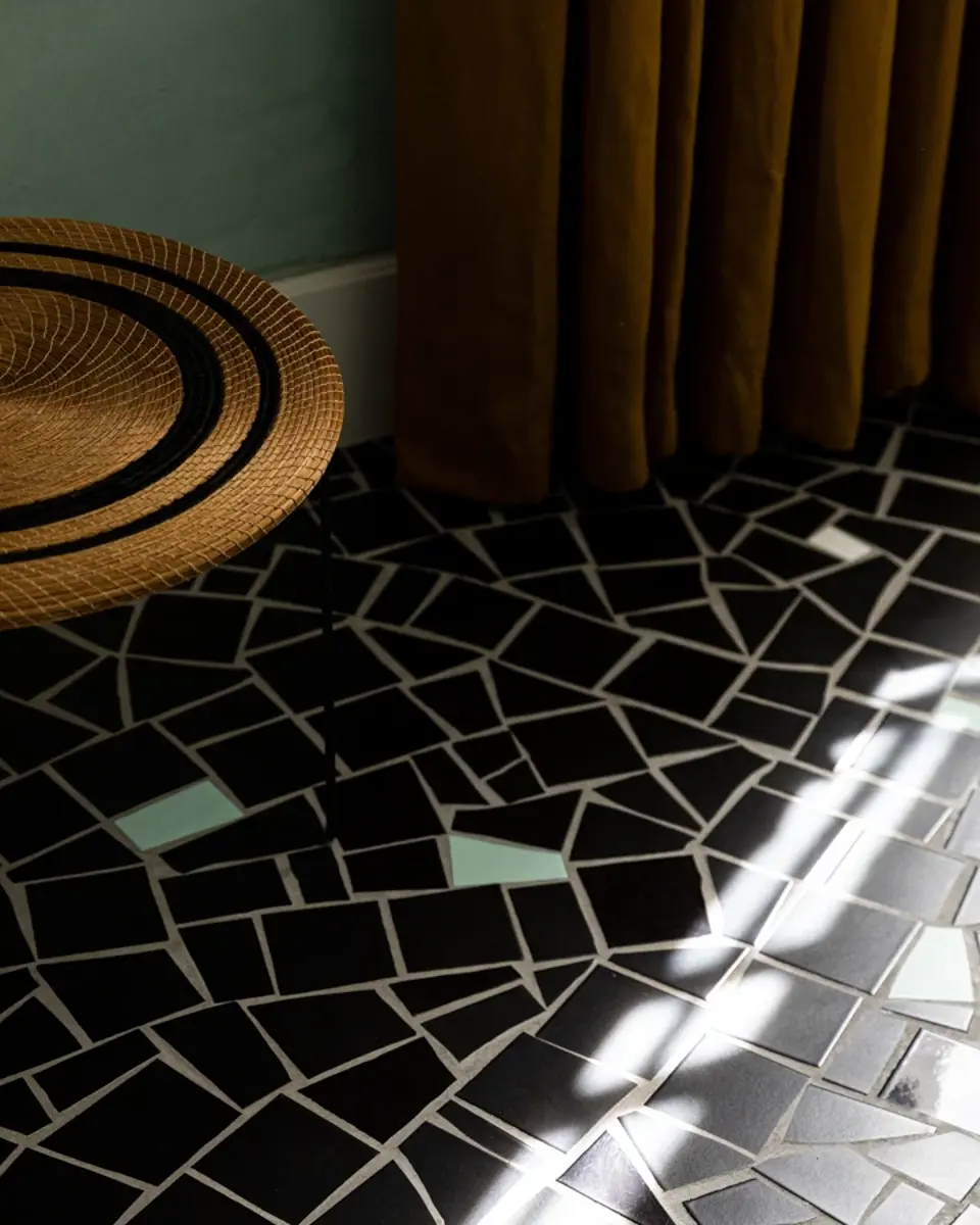 Close up of the tiles of a room of hotel Le Cloître in Arles